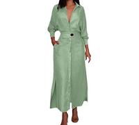 MODSGUE Abito da donna elegante, lungo, casual, tinta unita, a maniche lunghe, con scollo a V, a vita alta, per il tempo libero, senza maniche, comodo da sera, verde, S