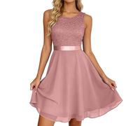 MODSGUE Abito da donna in pizzo per damigella d'onore, elegante, lunghezza al ginocchio, abito da cocktail, senza maniche, in chiffon, con allacciatura al collo, per feste, Colore: rosa., S