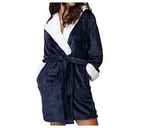 MODSGUE Accappatoio da donna con cappuccio in pile, leggero, morbido, corto, in flanella, con cappuccio, per la sauna, per l'inverno, Blu marino, M