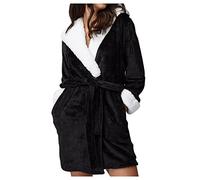 MODSGUE Accappatoio da donna con cappuccio in pile, leggero, morbido, corto, in flanella, con cappuccio, per la sauna, per l'inverno, Nero , M