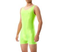 MODSGUE Body da uomo con olio lucido, senza maniche, con gamba, a compressione, biancheria intima, body sportivo, verde, XL