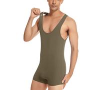 MODSGUE Body da uomo con olio lucido, senza maniche, con gamba, a compressione, un pezzo unico, biancheria intima, clubwear sportiva, maglia leotard, verde, S