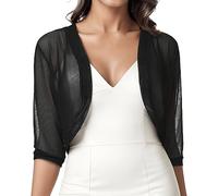 MODSGUE Bolero da donna a maniche corte, aperto, in rete trasparente, in tulle satinato, boleros in pizzo con fiori, colletto alto ed elegante Shrug, Nero , M