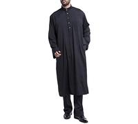 MODSGUE Caftano Uomo Lungo Bianco Elegante Thawb Jalabiya Primavera Abaya Islam Grandi Dimensioni Thobe Estate Jellabiya Cappotto Estivo per Donne Musulmani Abbigliamento Preghiera, Nero , XL