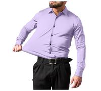 MODSGUE Camicia da uomo in fibra di bambù ecologica, elasticizzata, slim fit, per il tempo libero, comoda, business, matrimonio, colore puro, camicia a maniche lunghe, bottoni, giù, vino, XL