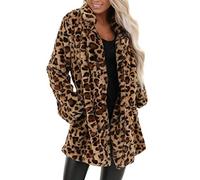 MODSGUE Cappotto leopardato da donna Teddy Plush Parka pelliccia sintetica con tasca Fuzzy Warm Coat Autunno Inverno Leo Oversize Giacca invernale da donna oversize Casual Fur Jacket, marrone, S