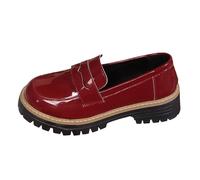 MODSGUE Ciabattine da donna con punta tonda, lacci, tinta unita, con plateau, per affari, tempo libero, comode, eleganti, per ufficio, lavoro, nero, marrone, tacco a blocco, Colore: rosso, 44