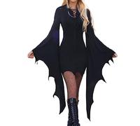 MODSGUE Costume gotico, da donna, per Halloween, colore nero, medievale, gotico, maniche a pipipistrello, per feste, retrò, per l'inverno, mini abito da vampiro, costume da strega