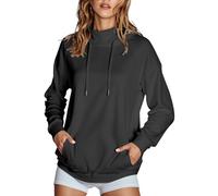 MODSGUE Felpa con cappuccio da donna, per autunno e inverno, casual, tinta unita, comoda, basic, a maniche lunghe, in cotone, con cappuccio, per leggings, grigio., S