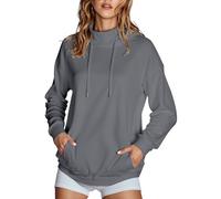 MODSGUE Felpa con cappuccio da donna, per autunno e inverno, casual, tinta unita, comoda, basic, a maniche lunghe, in cotone, con cappuccio, per leggings, Grigio chiaro, M