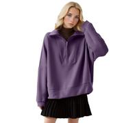 MODSGUE Felpa da donna a 1/2 zip, casual, girocollo, a maniche lunghe, tinta unita, comoda, in pile, invernale, per autunno e inverno, Lilla, 3XL