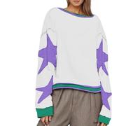 MODSGUE Felpa da donna in tinta unita Raglan, a maniche lunghe, girocollo, in cotone, Y2k, senza cappuccio, per l'inverno e l'autunno, Lilla, XXL