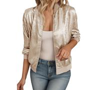 MODSGUE Giacca bomber con paillettes da donna, leggera, con brillantini, per festival, a maniche lunghe, scintillante, per costume da motociclista Shinny Club Dance Party, oro Rosa, M