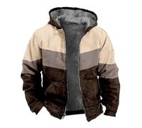 MODSGUE Giacca invernale da uomo, foderata, termica, a quadri, per il tempo libero, calda, giacca imbottita con cappuccio, comoda giacca per le mezze stagioni, beige., XXL