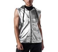 MODSGUE Gilet da lavoro da uomo, con paillettes metallizzate, senza maniche, per matrimoni e feste, con tasca a marsupio, argento, 3XL