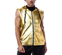 MODSGUE Gilet da lavoro da uomo, con paillettes metallizzate, senza maniche, per matrimoni e feste, con tasca a marsupio, gold, 3XL