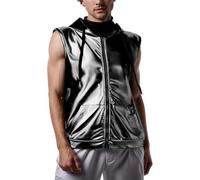 MODSGUE Gilet da lavoro da uomo, con paillettes metallizzate, senza maniche, per matrimoni e feste, con tasca a marsupio, Nero , 3XL