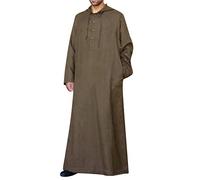MODSGUE Kaftan Uomo Musulmano Thobe Camicia Da Notte Uomo Manica Lunga Lino Etnico Robe Con Cappuccio Afghano Confortevole Arabo Abbigliamento Uomo Tunica, marrone, XL