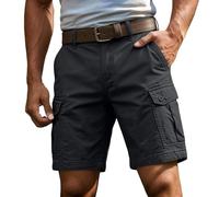 MODSGUE Pantaloncini cargo da uomo con tasche laterali, taglio lungo al ginocchio, vestibilità dritta, pratico concetto di tasche, look estivo, design adatto per il tempo libero, Nero , L