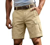 MODSGUE Pantaloncini cargo da uomo con tasche laterali, taglio lungo al ginocchio, vestibilità dritta, pratico concetto di tasche, look estivo, design adatto per il tempo libero, cachi, M