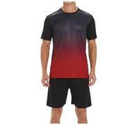 MODSGUE Pigiama corto da uomo, 2 pezzi, in tinta unita, basic, ad asciugatura rapida, per fitness, jogging, Colore: rosso, XL