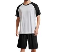 MODSGUE Pigiama da uomo, corto, in cotone, estivo, con polsini decorativi, in due pezzi, Nero , 3XL