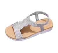 MODSGUE Sandali con glitter da donna, estivi, eleganti, piatti, con strass, per ragazze, comodi, con suola morbida, per il tempo libero, da donna, argento, 38 EU