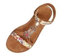 MODSGUE Sandali con glitter da donna, estivi, eleganti, piatti, con strass, per ragazze, sandali estivi da donna, comodi, con suola morbida, elastico, sandali da spiaggia, caffè, 38 EU