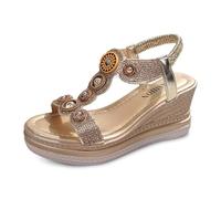 MODSGUE Sandali estivi da donna con strass perline da donna, sandali bohémien, per il tempo libero, comodi, sottili, basic, da spiaggia, sandali con piattaforma, infradito, gold, 36 EU