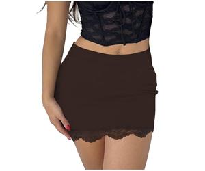 MODSGUE Sottogonna corta, lunghezza al ginocchio, mezza gonna per donna, elegante, invisibile, in pizzo, morbida e traspirante, corta, antistatica, gonna, marrone, M