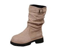 MODSGUE Stivali corti da donna sopra il ginocchio, caldi stivali invernali piatti, vintage, cavaliere, autunno, inverno, a gambo lungo, con tacco alto, cachi, 39 EU