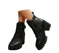 MODSGUE Stivali invernali da donna, con tacco spesso, stile leopardato, stile vintage, per il tempo libero, scarpe romane, con tacco a blocco, Nero , 41 EU