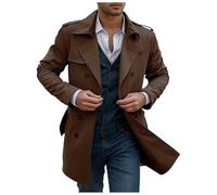 MODSGUE Trench Coat - Cappotto invernale lungo da uomo, in tinta unita, con colletto a risvolto, classico, colletto rovesciato, a maniche lunghe, slim fit, per il tempo libero, caffè, L