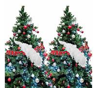 MODUDY 2 Pezzi Grandi Ornamenti per Uccelli Glitterati da 17,5 Pollici, Decorazioni Artificiali per Torte di Pavone Decorazioni Natalizie, Decorazioni Natalizie Clip di Pavone Dalla Coda Lunga(Bianco)