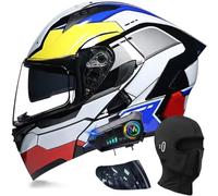 Modular Bluetooth Motorcycle Helmet, Openable Helmet with Double Anti-UV Visor, ECE Approved, Breathable and Comfortable(C5,M(57~58cm))