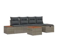 Modulare componibile 6 pezzi per terrazzo patio giardino Grigio scuro | Set Divano da Giardino Modulare 6 Pezzi con Cuscini Grigio Polyrattan con Tavolino Regolabile, Resistente UV per Terrazza