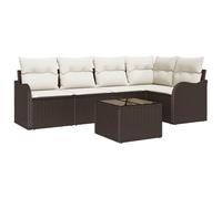 Modulare componibile in polirattan design moderno 50.8 cm marrone e bianco | Set Divano da Giardino 6 Pezzi Marrone Polyrattan Modulare con Contenitore Acciaio e Cuscini per Terrazza Balcone