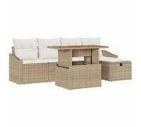 Modulare componibile resistente UV terrazza patio 6 pezzi beige | Set Divano da Giardino 6 pezzi Beige Polyrattan con Cuscino Modulare per Terrazza e Patio con Tavolo regolabile