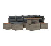 Modulare con contenitore invisibile Design angolare Grigio 7 pezzi | Set Divano da Giardino 7 Pezzi Grigio Poly Rattan Modulare con Contenitore, Salotto Esterno con Tavolino, Angolare