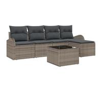 Modulare leggero resistente polyrattan acciaio set divano 6 pezzi grigio | Set divani da giardino 6 pezzi con cuscini Grigio polytrappano modulare angolare con contenitore portaoggetti resistente alle