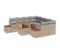 Modulare Polirattan Antiruggine per Terrazza 9 Pezzi Beige Grigio | Set Divano da Giardino 9 Pezzi Beige Poly Rattan Modulare con Cuscini e Tavolo per Terrazza, Patio, Relax 8 Posti con