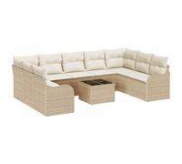Modulare senza limiti giardino terrazzo patio 10 pezzi beige e bianco | Set Divano da Giardino 10 pcs Beige e bianco Poly Rattan Modulare con Cuscini, Acciaio Verniciato a Polvere, Resistente UV