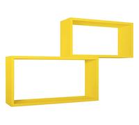 MODULARREDO | BIS RETTANGOLO BISLUNGO Set di 2 Mensole da Muro, Pensile Bagno, Mensola da Parete, 70x35 p20 cm e 60x30 p20 cm, Kit Tasselli Incluso, Giallo Canarino - Made in Italy