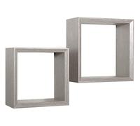 MODULARREDO | GINEVRA Set di 2 Mensole da Muro, Cubi Arredo, Mensole Cubo, Cubi Parete, Cubi Portaoggetti, 35x35 p15.5 cm, e 30x30 p15.5 cm, Rovere Grigio Nuovo, Kit Tasselli Incluso - Made in Italy