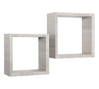 MODULARREDO | GINEVRA Set Di 2 Mensole Da Muro, Cubi Arredo, Mensole Cubo, Portaoggetti, 35x35 P15.5 Cm E 30x30 P15.5 Cm, Rovere Grigio, Kit Tasselli Incluso - Made In Italy