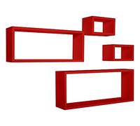MENSOLA DA PARETE SCAFFALE CUBO SET 4 PEZZI ROSSO SALOTTO MODERNO MERLINO