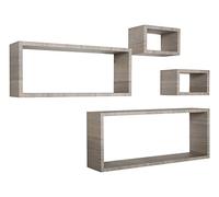 MODULARREDO | MERLINO Set 4 Mensole da Muro, Pensile Bagno, Mensola Parete, Scaffale Parete, 75x30 p15.5 cm, 60x25 p15.5 cm e 2 da 25x15 p15.5 cm, Rovere Moka - Made in Italy