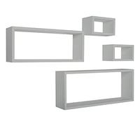MODULARREDO | MERLINO Set 4 Mensole da Muro, Pensile Bagno, Mensola Parete, Scaffale Parete, 75x30 p15.5 cm, 60x25 p15.5 cm e 2 da 25x15 p15.5 cm, Kit Tasselli Incluso, Grigio Sasso - Made in Italy