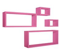 MODULARREDO | MERLINO Set 4 Mensole da Muro, Pensile Bagno, Mensola Parete, Scaffale Parete, 75x30 p15.5 cm, 60x25 p15.5 cm e 2 da 25x15 p15.5 cm, Kit Tasselli Incluso, Fuxia - Made in Italy