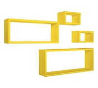 MODULARREDO | MERLINO Set 4 Mensole da Muro, Pensile Bagno, Scaffale Parete, 75x30 e 60x25 p15.5 cm, 2 da 25x15 cm, Giallo Canarino - Made in Italy